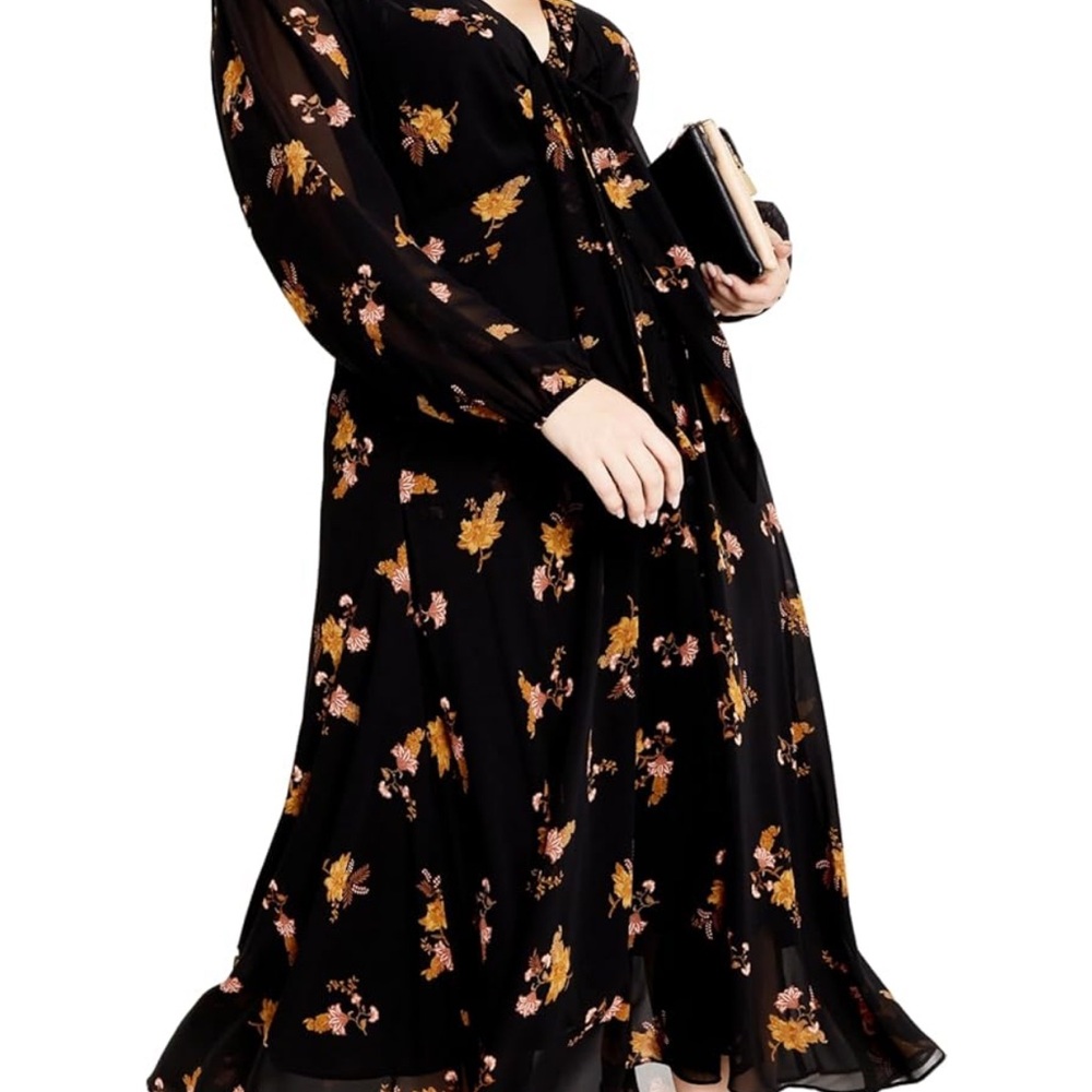 City Chic Mabel Dress-Black Floral Dress